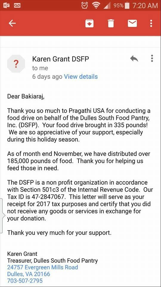 Pragathi volunteers at the Dulles food pantry