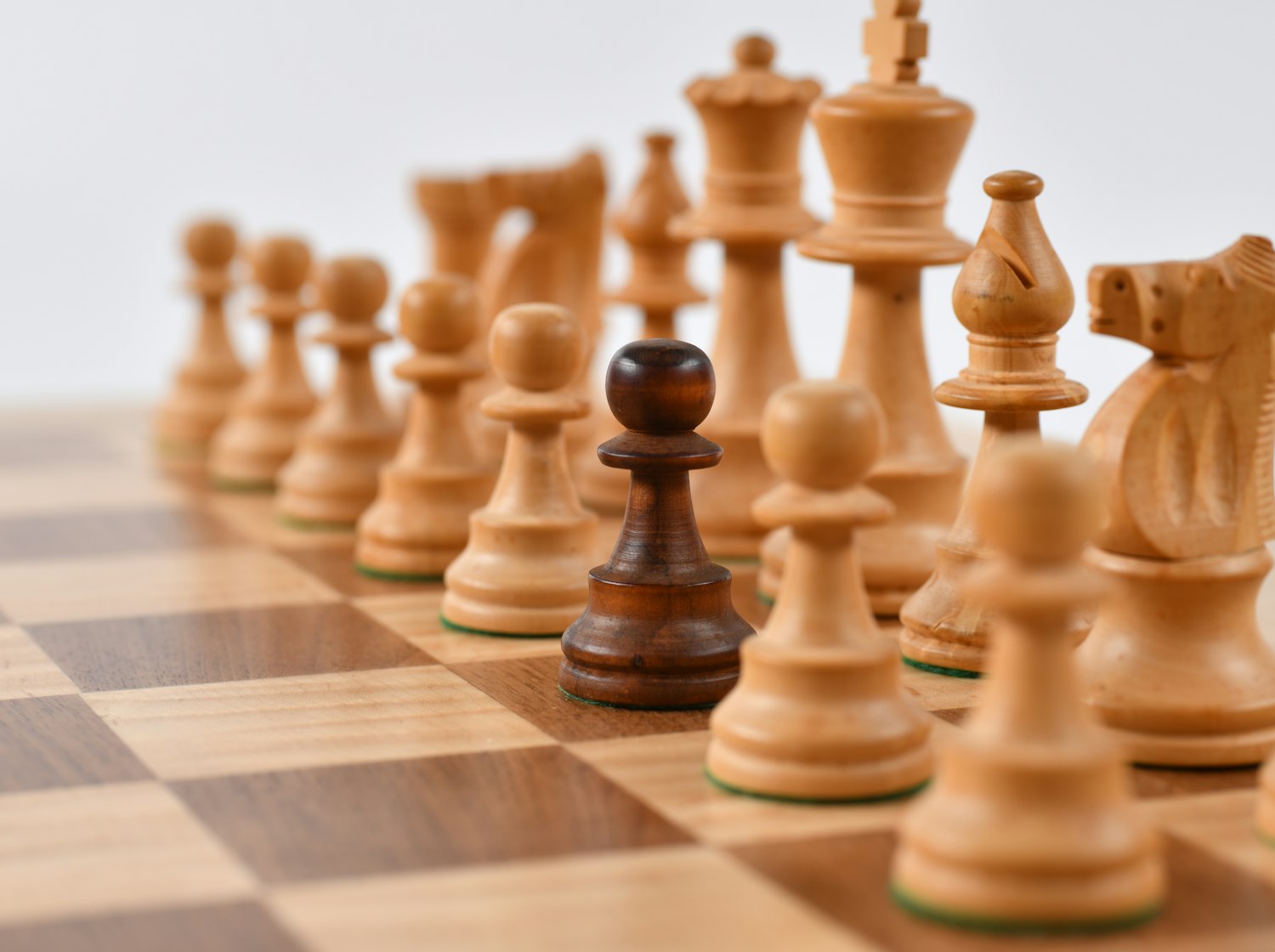 A chess board mid-game