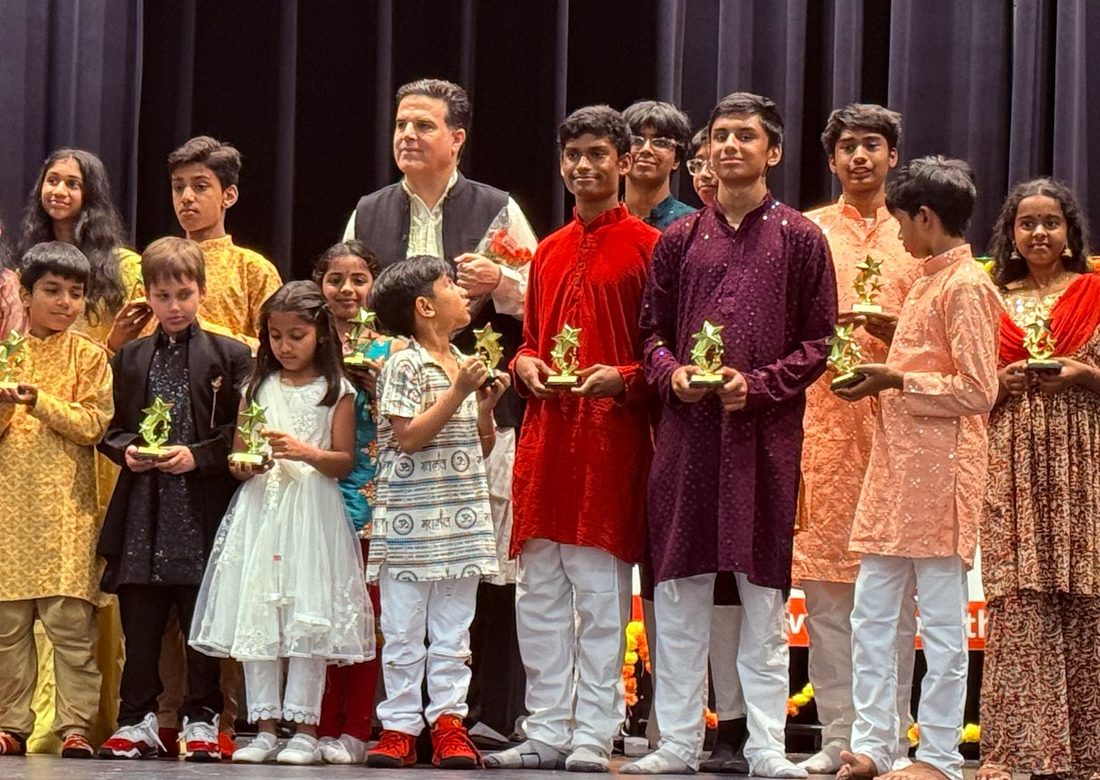 Students with their awards at Pragathi Utsav